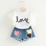 Sodawn Fashion Girls Clothing Set 2019 Summer Baby Girls Clothes White Jacket Flower Decoration+Denim Shorts Children Clothing