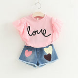 Sodawn Fashion Girls Clothing Set 2019 Summer Baby Girls Clothes White Jacket Flower Decoration+Denim Shorts Children Clothing