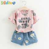 Sodawn Fashion Girls Clothing Set 2019 Summer Baby Girls Clothes White Jacket Flower Decoration+Denim Shorts Children Clothing