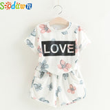 Sodawn Fashion Girls Clothing Set 2019 Summer Baby Girls Clothes White Jacket Flower Decoration+Denim Shorts Children Clothing
