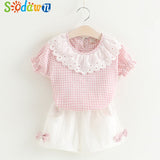Sodawn Fashion Girls Clothing Set 2019 Summer Baby Girls Clothes White Jacket Flower Decoration+Denim Shorts Children Clothing