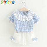 Sodawn Fashion Girls Clothing Set 2019 Summer Baby Girls Clothes White Jacket Flower Decoration+Denim Shorts Children Clothing