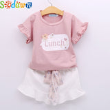 Sodawn Fashion Girls Clothing Set 2019 Summer Baby Girls Clothes White Jacket Flower Decoration+Denim Shorts Children Clothing