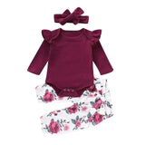 Newborn Infant Baby Girls Long Sleeve Romper Jumpsuit Floral Pants Headbands Outfits Set roupa menina roupa de bebe terno 2019