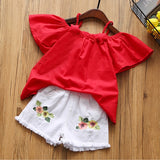 Sodawn Fashion Girls Clothing Set 2019 Summer Baby Girls Clothes White Jacket Flower Decoration+Denim Shorts Children Clothing