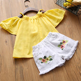 Sodawn Fashion Girls Clothing Set 2019 Summer Baby Girls Clothes White Jacket Flower Decoration+Denim Shorts Children Clothing