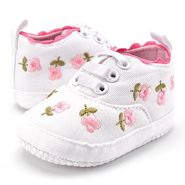 Baby Girl Shoes White Lace Floral Embroidered Soft Shoes